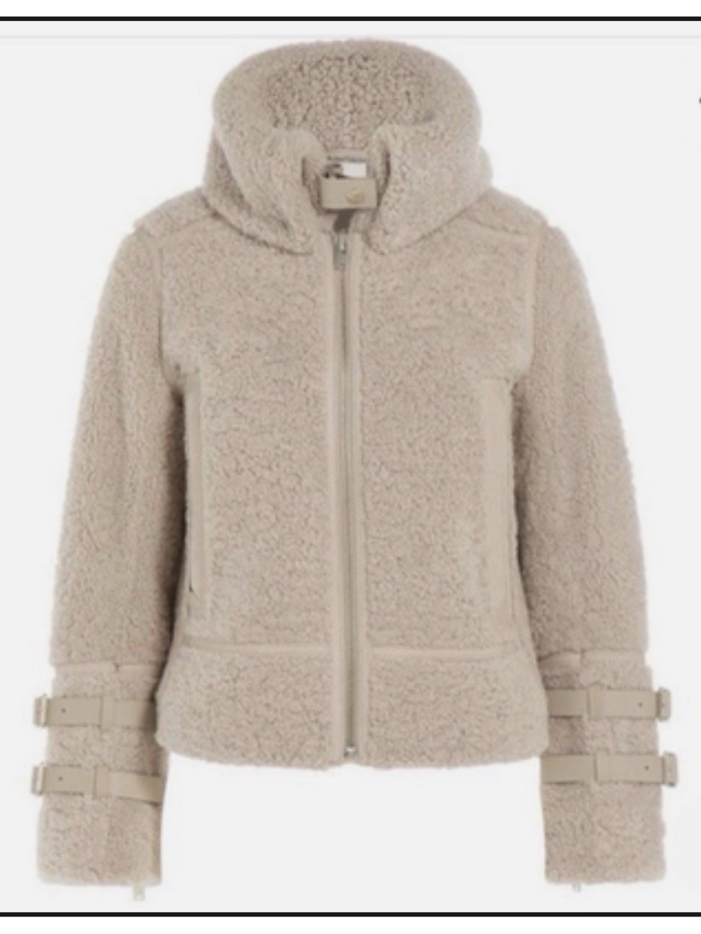 Iro Beige Sherpa Zip-Up Jacket with Funnel Neck Details - Women size 36 (S)